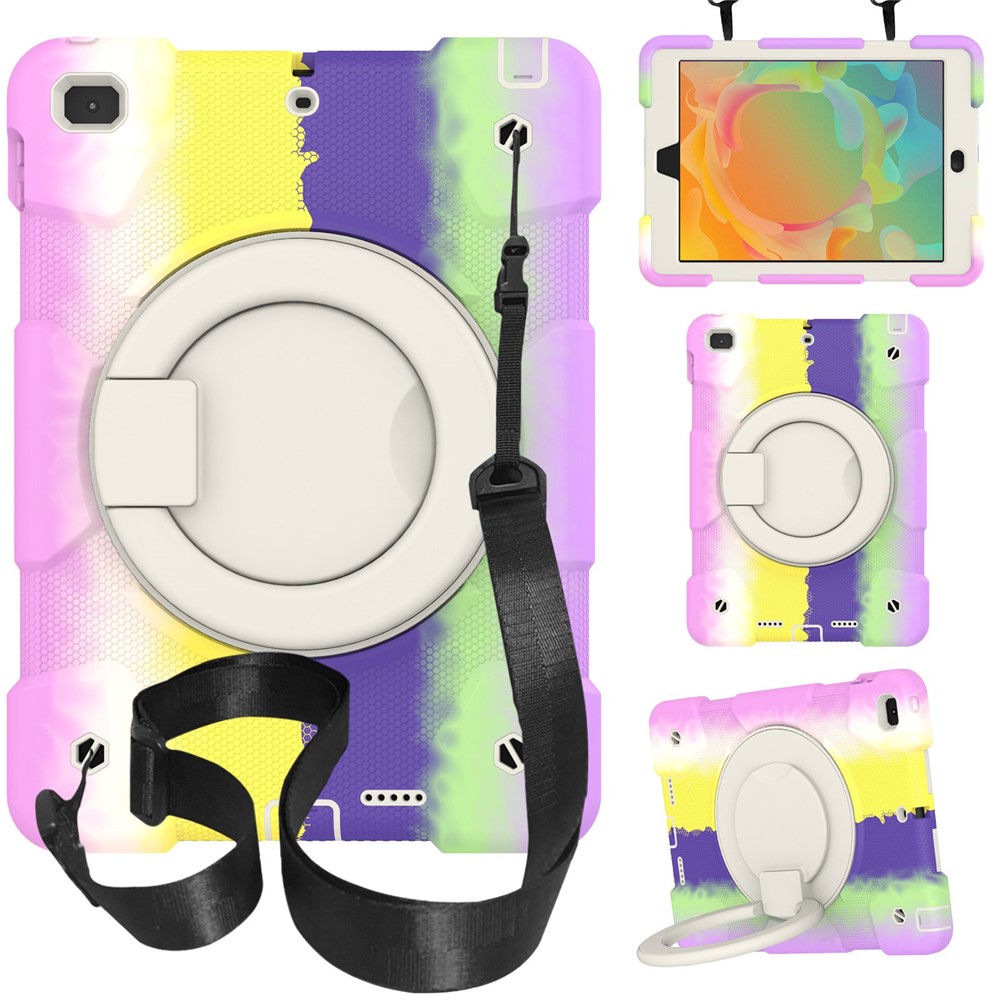 For iPad 9.7-inch (2018)/(2017)/iPad Air 2 PC + Silicone Colorful Tablet Case Anti-fall Protection Kickstand Cover with Shoulder Strap - Colorful Purple
