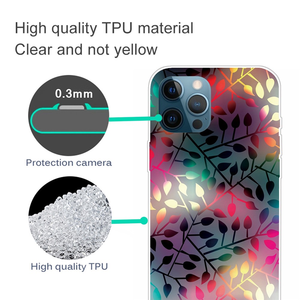 Soft TPU Slim Phone Case for iPhone 14 Pro 6.1 inch, Scratch-resistant IMD Pattern Printing Smartphone Cover - Treasures Leaves-3