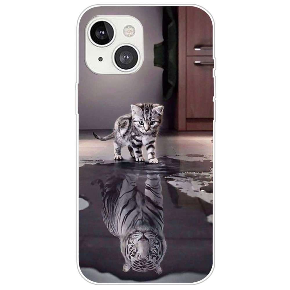 Stylish Pattern Printing TPU Case for iPhone 14 6.1 inch, Scratch-resistant IMD Phone Protective Cover Cover - Cat and Tiger-1