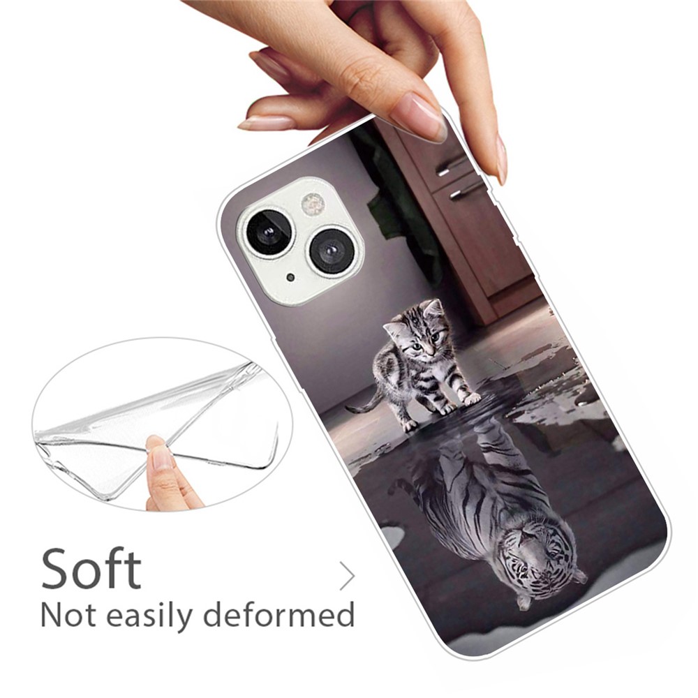 Stylish Pattern Printing TPU Case for iPhone 14 6.1 inch, Scratch-resistant IMD Phone Protective Cover Cover - Cat and Tiger-2