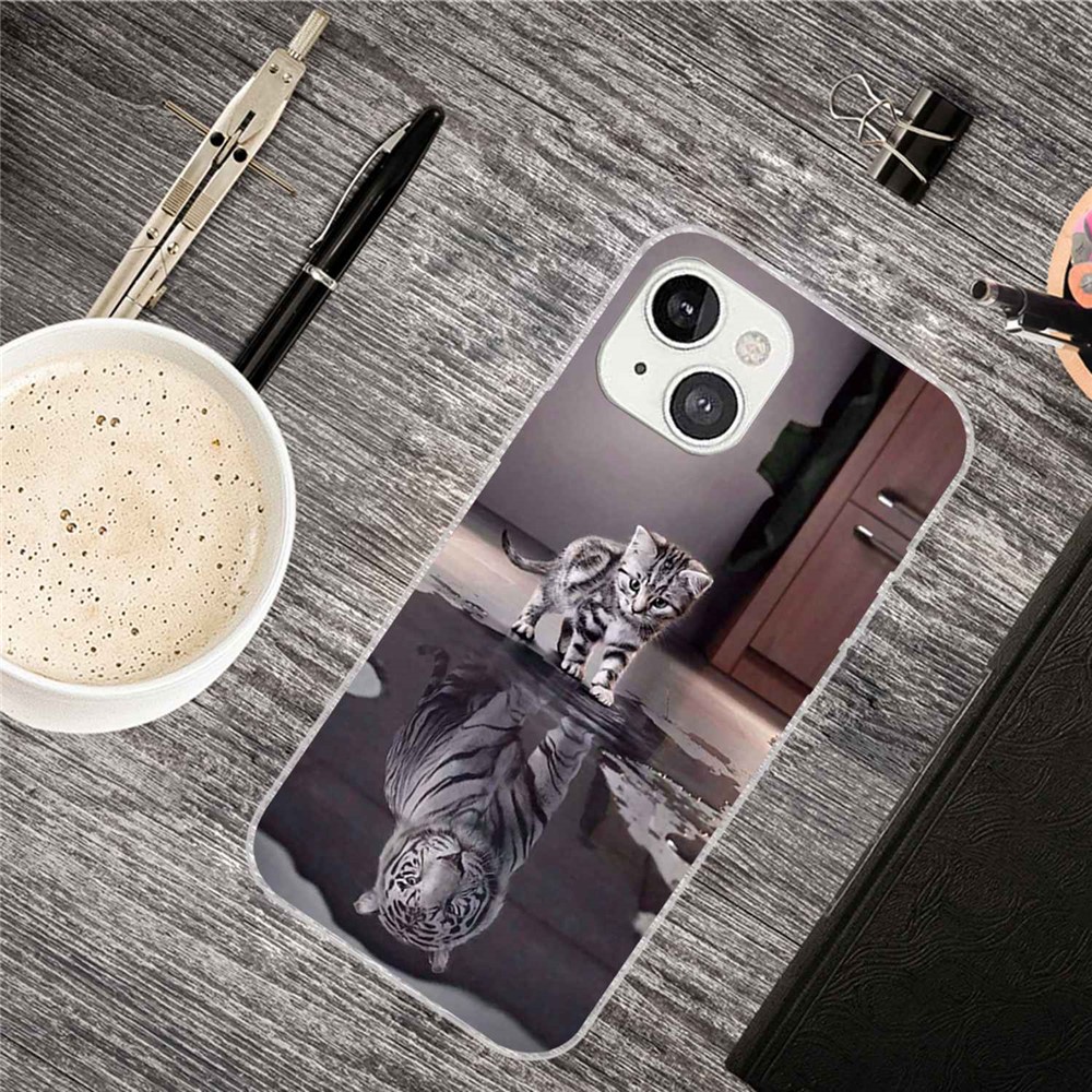 Stylish Pattern Printing TPU Case for iPhone 14 6.1 inch, Scratch-resistant IMD Phone Protective Cover Cover - Cat and Tiger-3