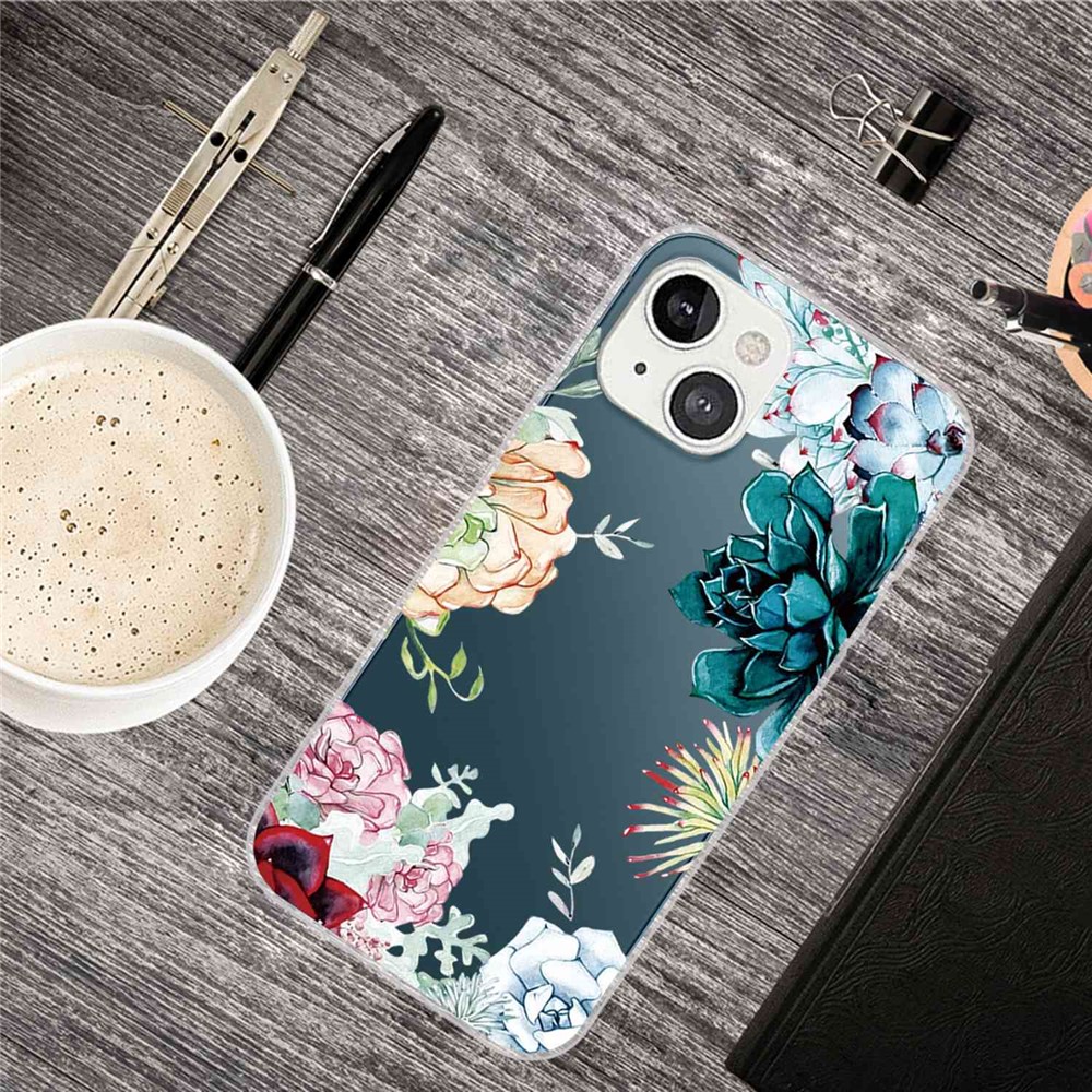 Flexible TPU Slim Phone Case for iPhone 14 Max 6.7 inch, Pattern Printing IMD Anti-drop Phone Back Cover - Flower-3