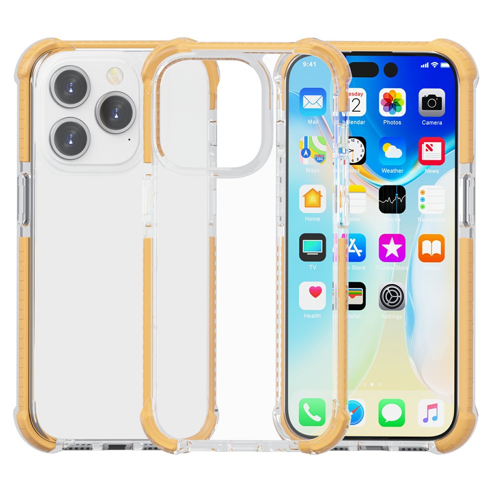 For iPhone 14 Pro Case Four Corners Anti Drop Clear TPU + TPE + PC Phone Cover - Transparent Yellow
