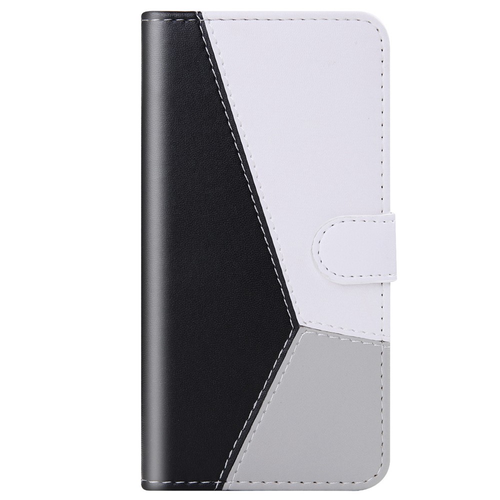 For iPhone 14 Pro 6.1 inch Three-color Splicing Stand Wallet Phone Case PU Leather + TPU Cover - Black/White/Grey-7