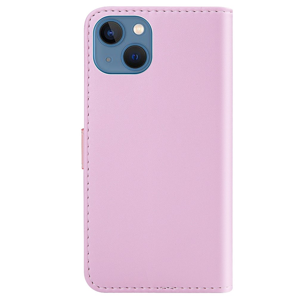 Three-color Splicing Phone Case for iPhone 14 6.1 inch, Anti-scratch PU Leather Stand Wallet Shell - Purple/Pink/White-8