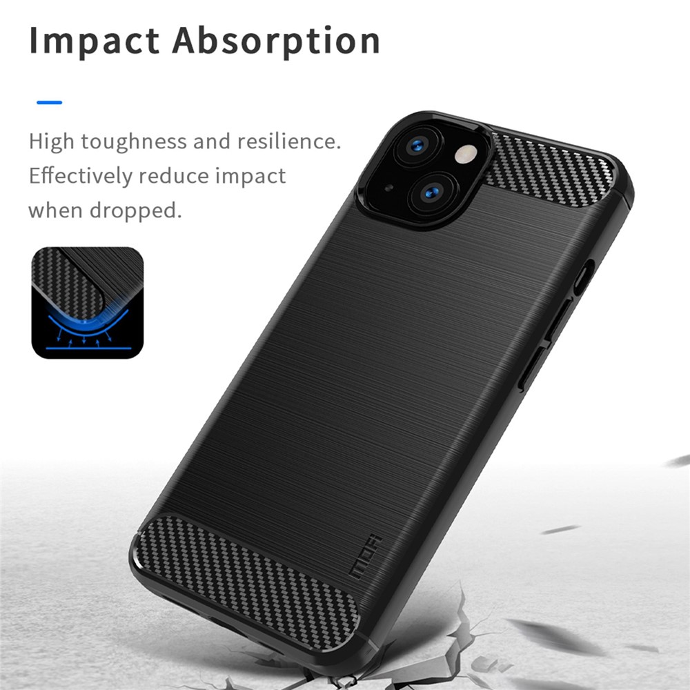 MOFI for iPhone 14 6.1 inch Wear-resistant Drop-proof TPU Protector Brushed Surface Carbon Fiber Phone Case Cover - Black-4
