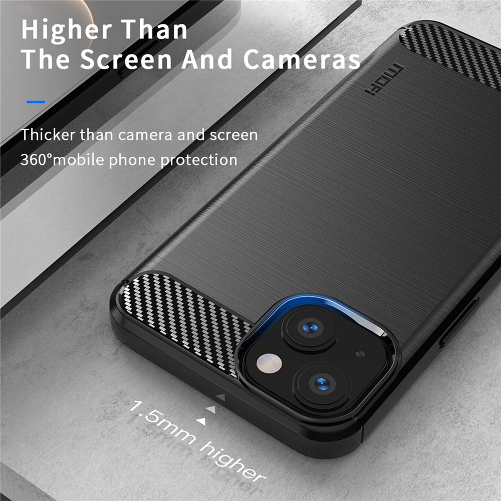 MOFI for iPhone 14 6.1 inch Wear-resistant Drop-proof TPU Protector Brushed Surface Carbon Fiber Phone Case Cover - Black-6