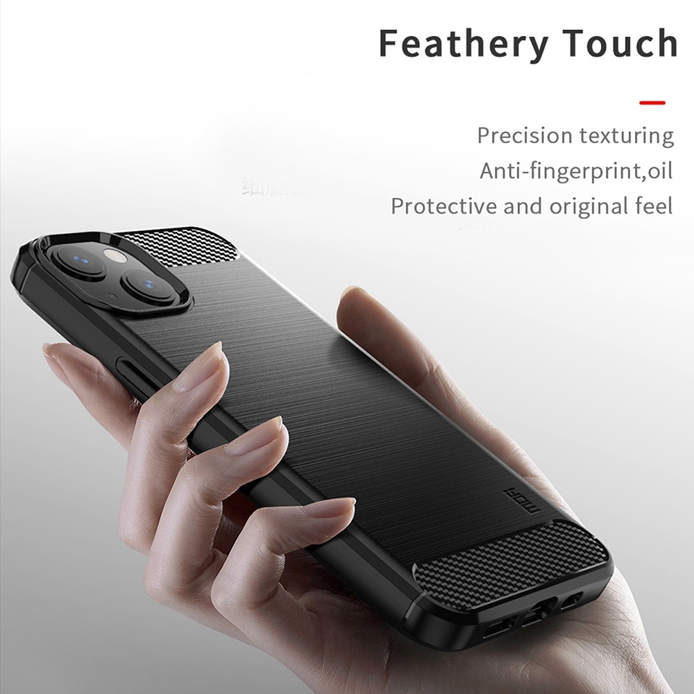 MOFI for iPhone 14 6.1 inch Wear-resistant Drop-proof TPU Protector Brushed Surface Carbon Fiber Phone Case Cover - Black-8