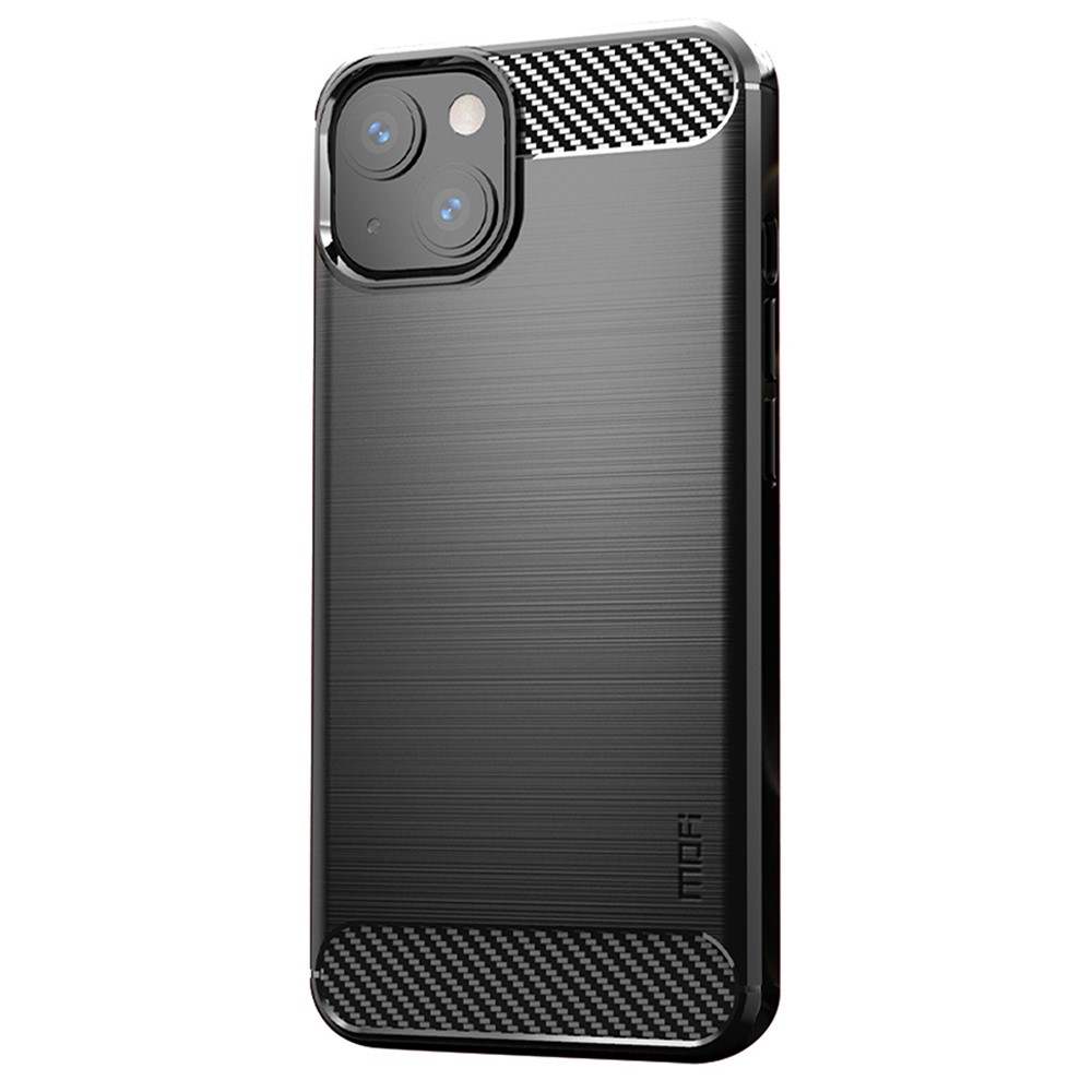 MOFI for iPhone 14 Max 6.7 inch Anti-stain Soft TPU Back Cover Brushed Surface Carbon Fiber Phone Case - Black-1