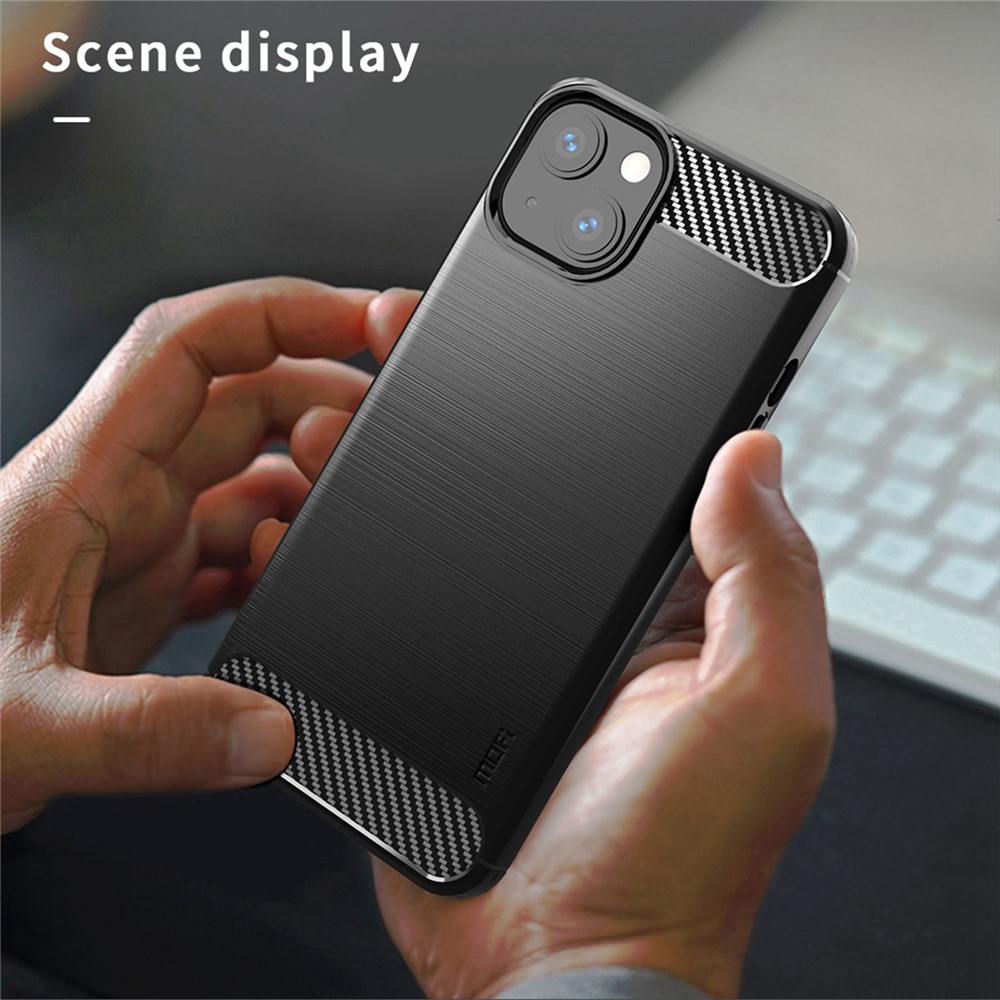 MOFI for iPhone 14 Max 6.7 inch Anti-stain Soft TPU Back Cover Brushed Surface Carbon Fiber Phone Case - Black-10