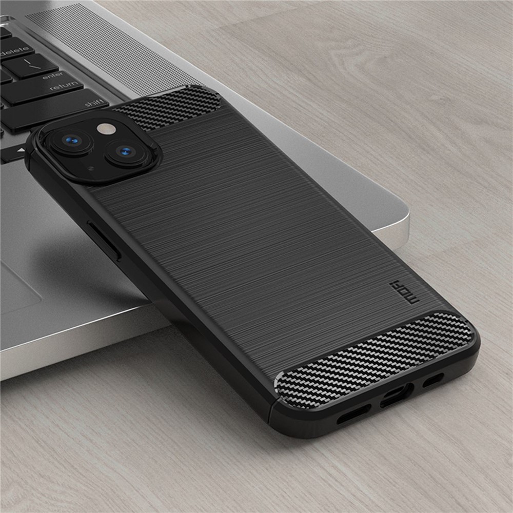 MOFI for iPhone 14 Max 6.7 inch Anti-stain Soft TPU Back Cover Brushed Surface Carbon Fiber Phone Case - Black-2