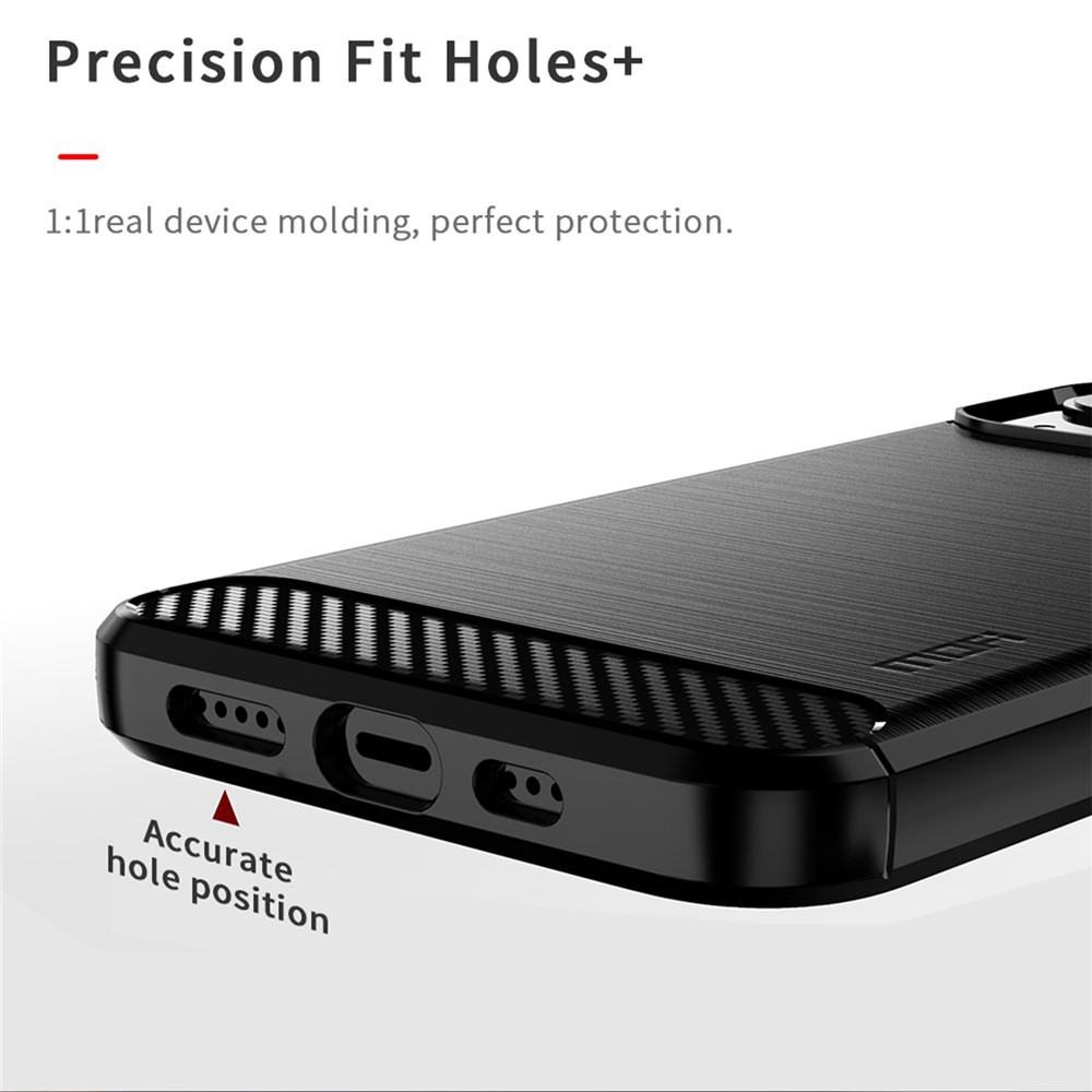 MOFI for iPhone 14 Max 6.7 inch Anti-stain Soft TPU Back Cover Brushed Surface Carbon Fiber Phone Case - Black-9