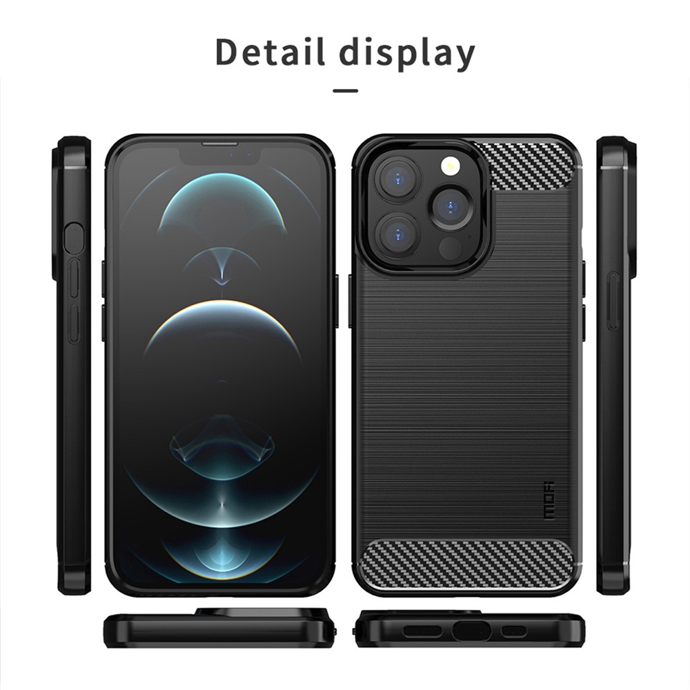 MOFI for iPhone 14 Pro 6.1 inch Anti-fingerprint Soft TPU Back Cover Brushed Surface Anti-oil Carbon Fiber Phone Case - Black-11