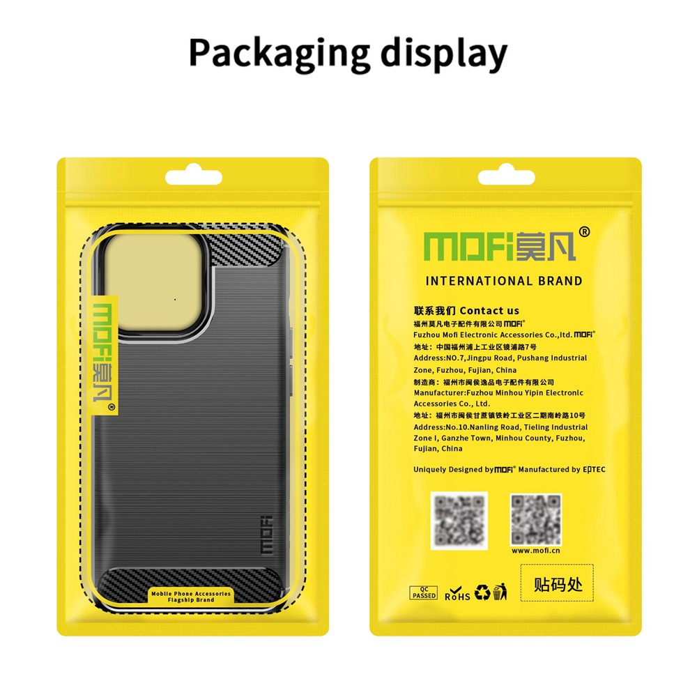 MOFI for iPhone 14 Pro 6.1 inch Anti-fingerprint Soft TPU Back Cover Brushed Surface Anti-oil Carbon Fiber Phone Case - Black-12