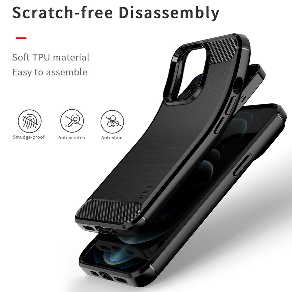 MOFI for iPhone 14 Pro 6.1 inch Anti-fingerprint Soft TPU Back Cover Brushed Surface Anti-oil Carbon Fiber Phone Case - Black-5