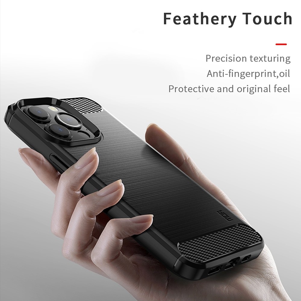 MOFI for iPhone 14 Pro 6.1 inch Anti-fingerprint Soft TPU Back Cover Brushed Surface Anti-oil Carbon Fiber Phone Case - Black-8