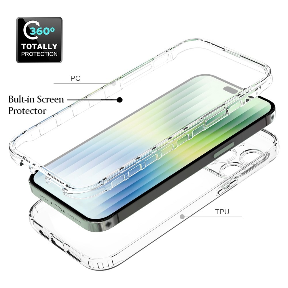 For iPhone 14 Pro 6.1 inch 3-in-1 Hybrid PC + TPU All-around Protection Cover Gradient Wear-resistant Mobile Phone Case with PET Screen Protector - Transparent-2