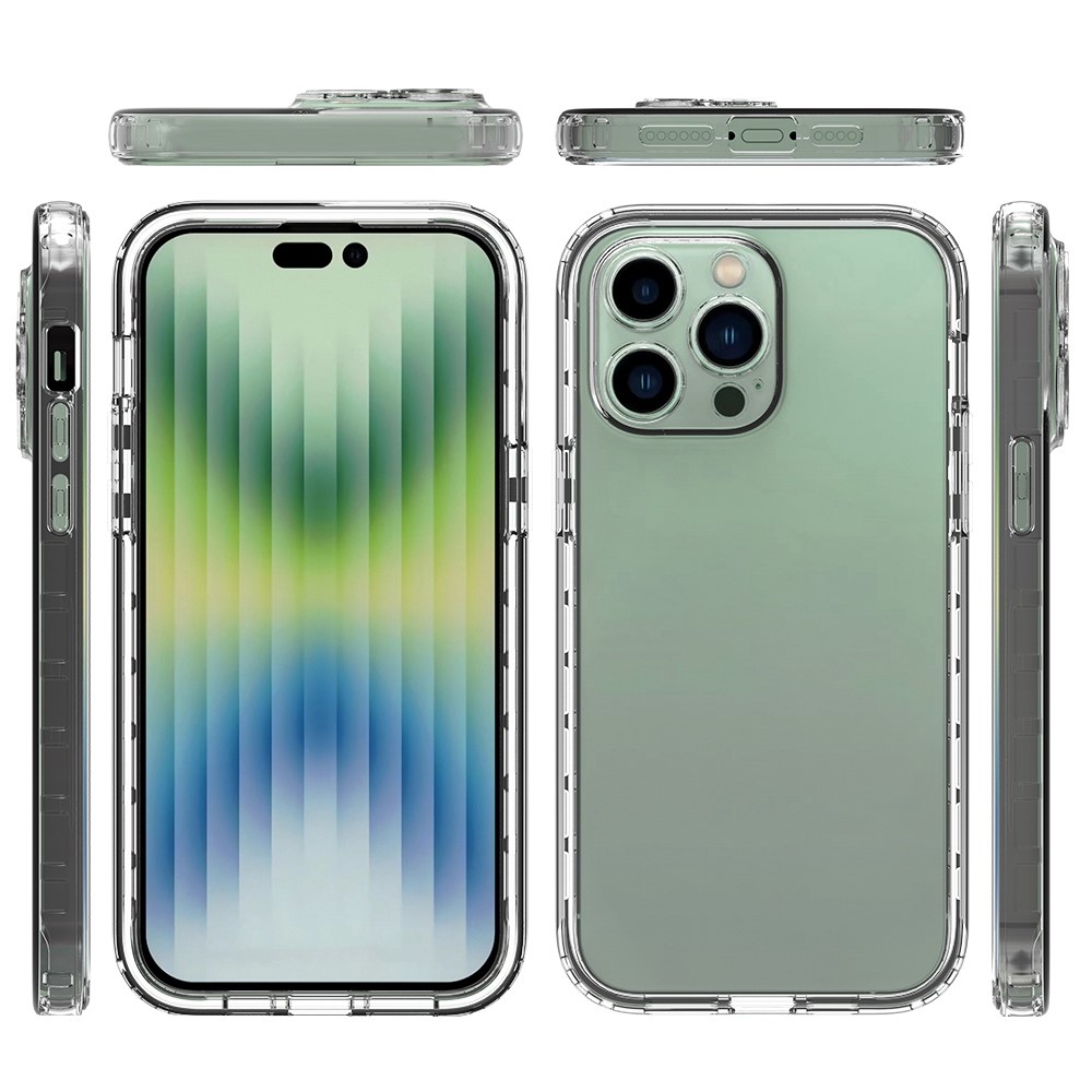 For iPhone 14 Pro 6.1 inch 3-in-1 Hybrid PC + TPU All-around Protection Cover Gradient Wear-resistant Mobile Phone Case with PET Screen Protector - Transparent-6