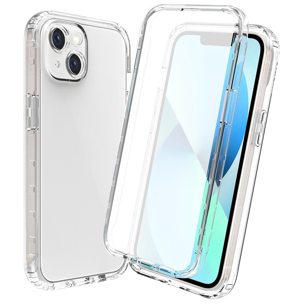 For iPhone 14 Max 6.7 inch 3-in-1 Hybrid PC + TPU Full Body Protection Cover Gradient Scratch-resistant Phone Shell Case with PET Screen Protector - Transparent-1