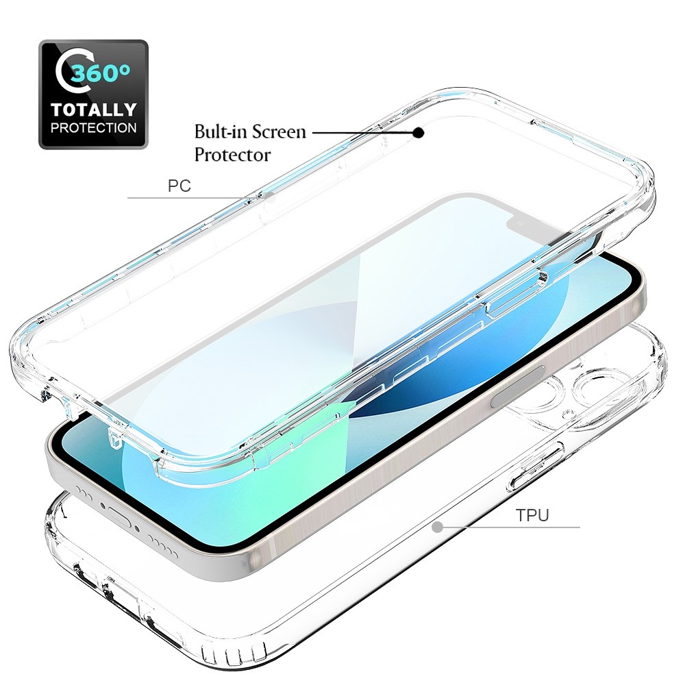For iPhone 14 Max 6.7 inch 3-in-1 Hybrid PC + TPU Full Body Protection Cover Gradient Scratch-resistant Phone Shell Case with PET Screen Protector - Transparent-2