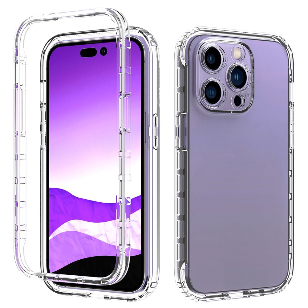 For iPhone 14 Pro 6.1 inch Wear-resistant Shockproof Transparent TPU + PC Hybrid Case Gradient Color Cell Phone Shell - Transparent-1