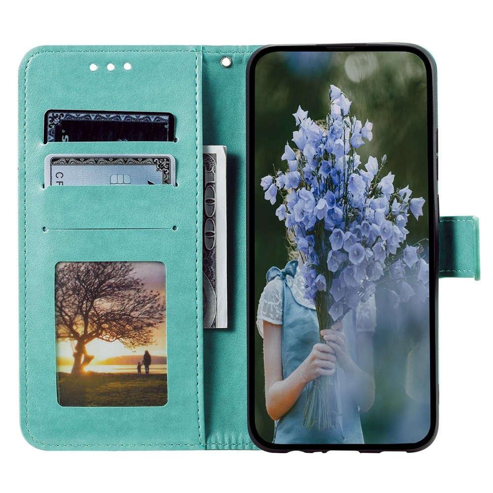 For iPhone 14 6.1 inch Mandala Flower Pattern Imprinted PU Leather Wallet Case Magnetic Closure Stand Soft TPU Book Cover - Green-2