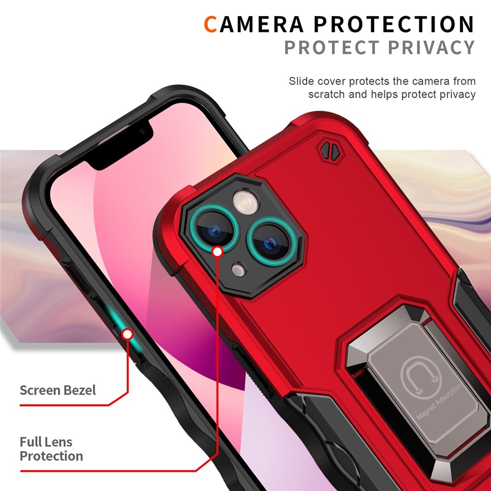 Built-in Kickstand Phone Case for iPhone 14 6.1 inch, Hard PC Soft TPU Hybrid Scratch-resistant Cell Phone Cover - Red-3