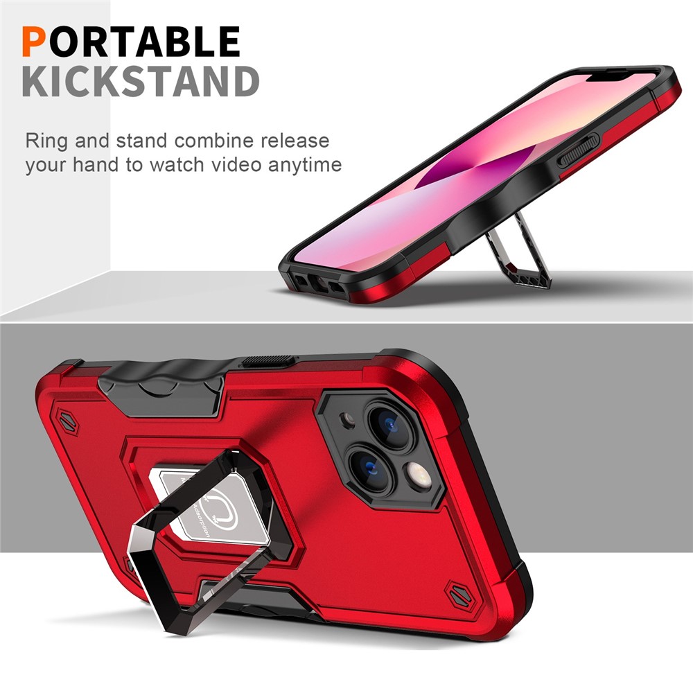 Built-in Kickstand Phone Case for iPhone 14 6.1 inch, Hard PC Soft TPU Hybrid Scratch-resistant Cell Phone Cover - Red-5
