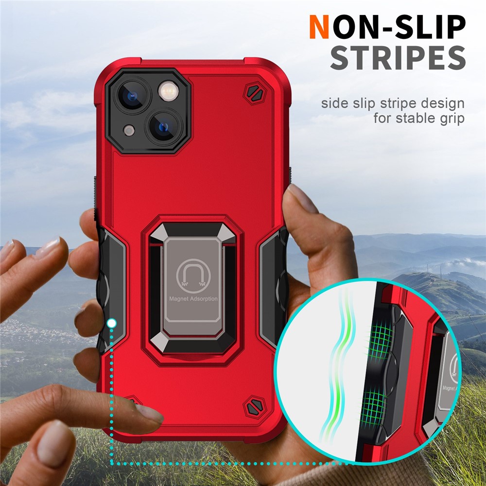 Built-in Kickstand Phone Case for iPhone 14 6.1 inch, Hard PC Soft TPU Hybrid Scratch-resistant Cell Phone Cover - Red-6