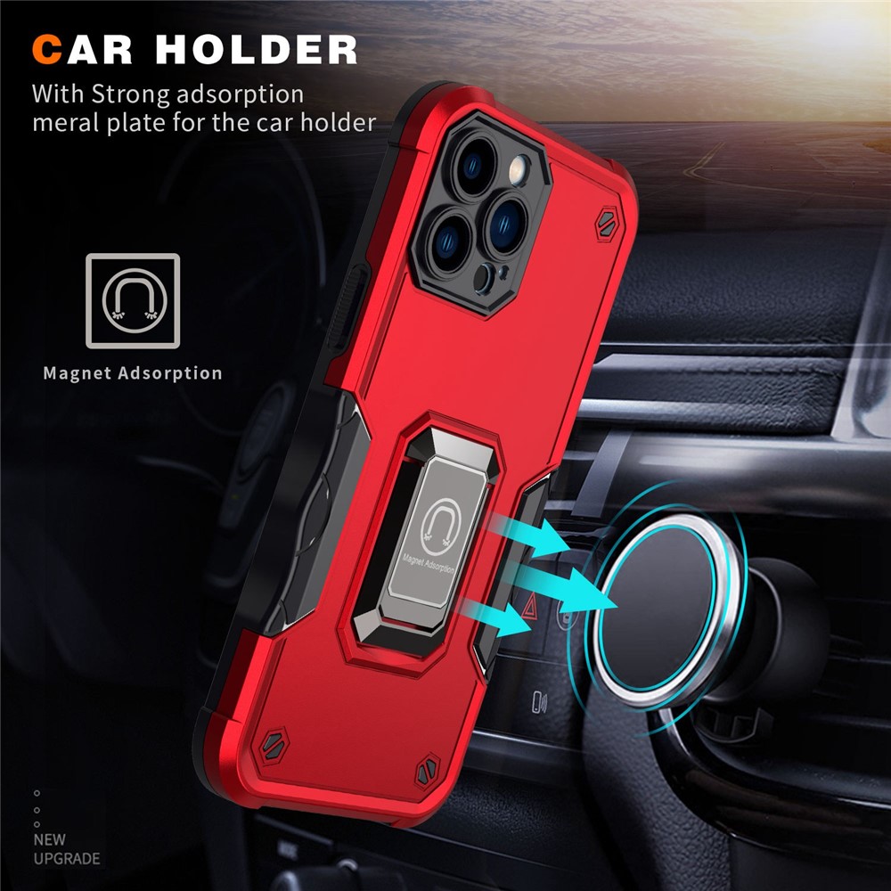 Adjustable Kickstand Phone Case for iPhone 14 Pro Max 6.7 inch, Anti-scratch Anti-fall Hard PC Soft TPU Hybrid Phone Shell - Red-2