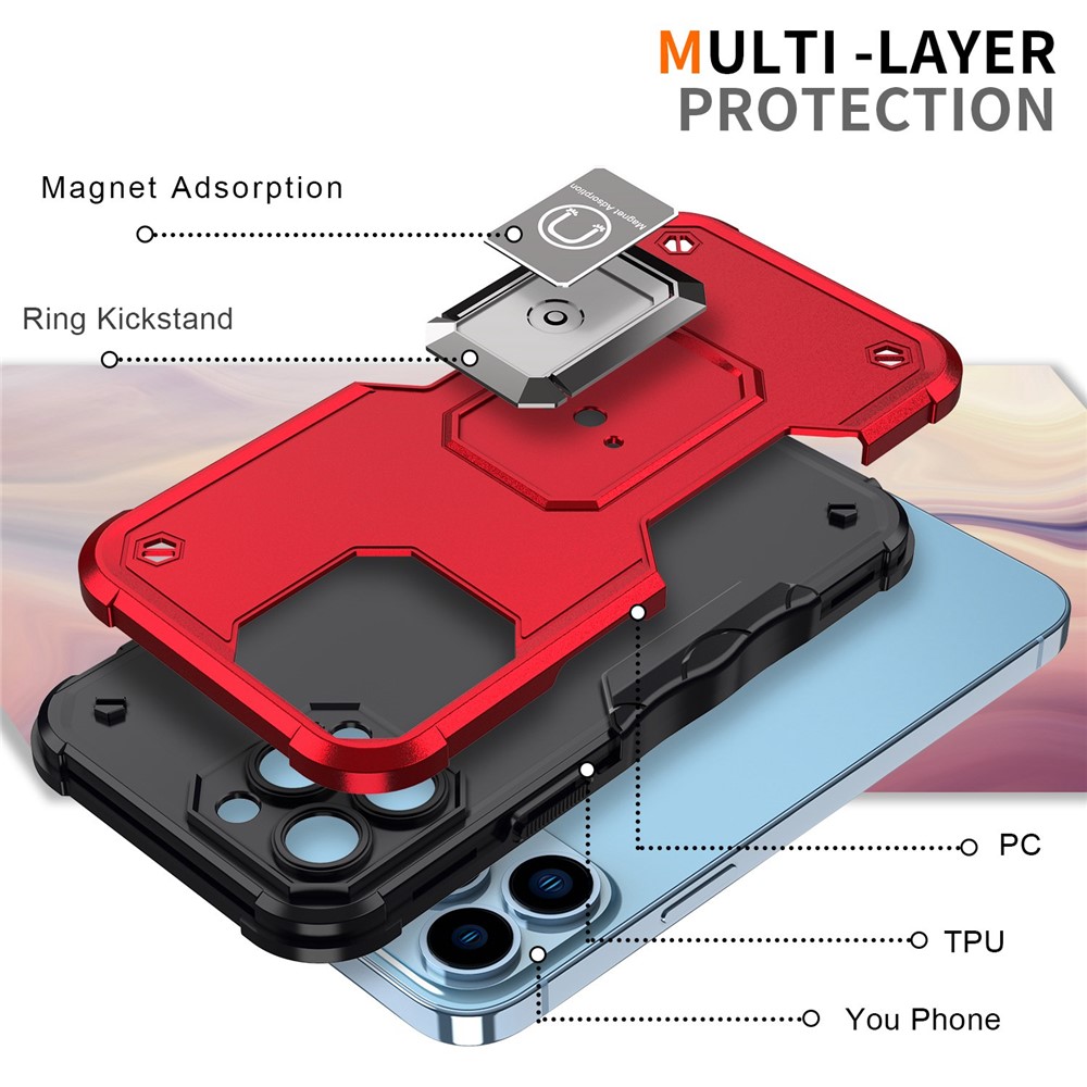 Adjustable Kickstand Phone Case for iPhone 14 Pro Max 6.7 inch, Anti-scratch Anti-fall Hard PC Soft TPU Hybrid Phone Shell - Red-3