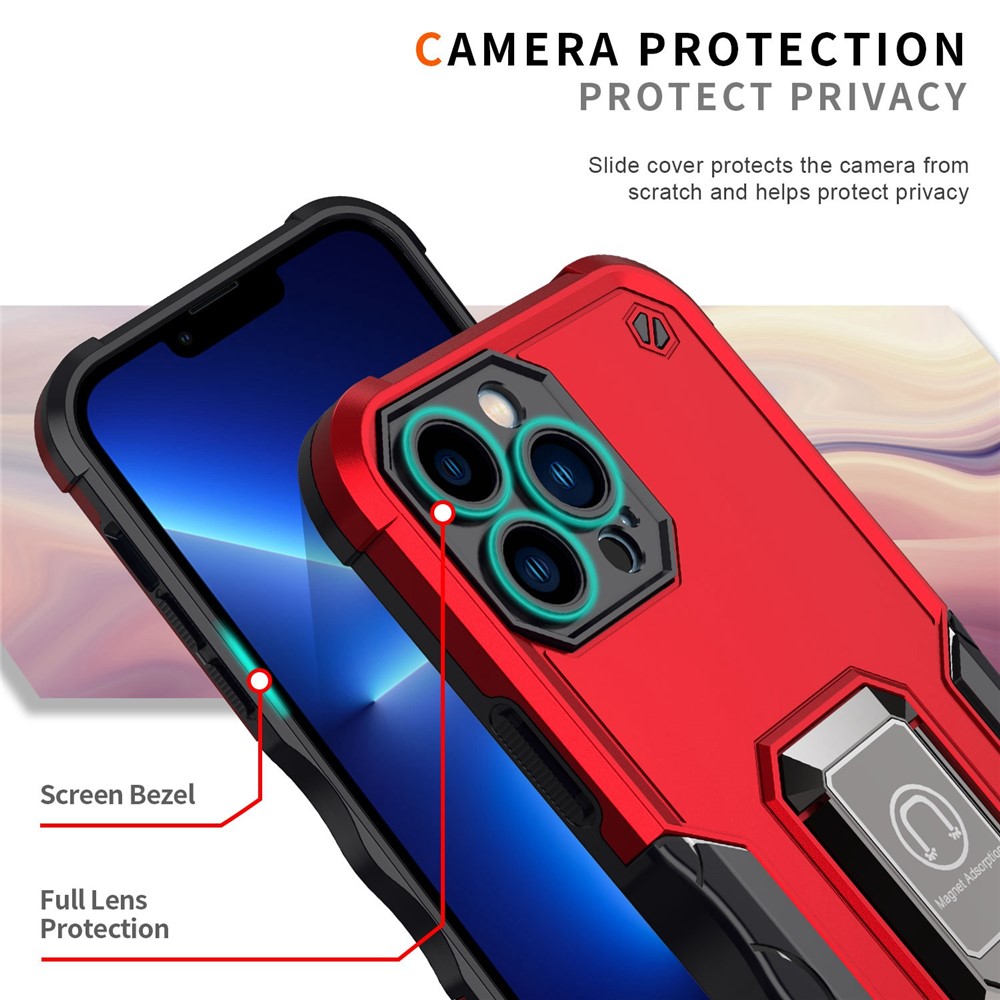 Adjustable Kickstand Phone Case for iPhone 14 Pro Max 6.7 inch, Anti-scratch Anti-fall Hard PC Soft TPU Hybrid Phone Shell - Red-4