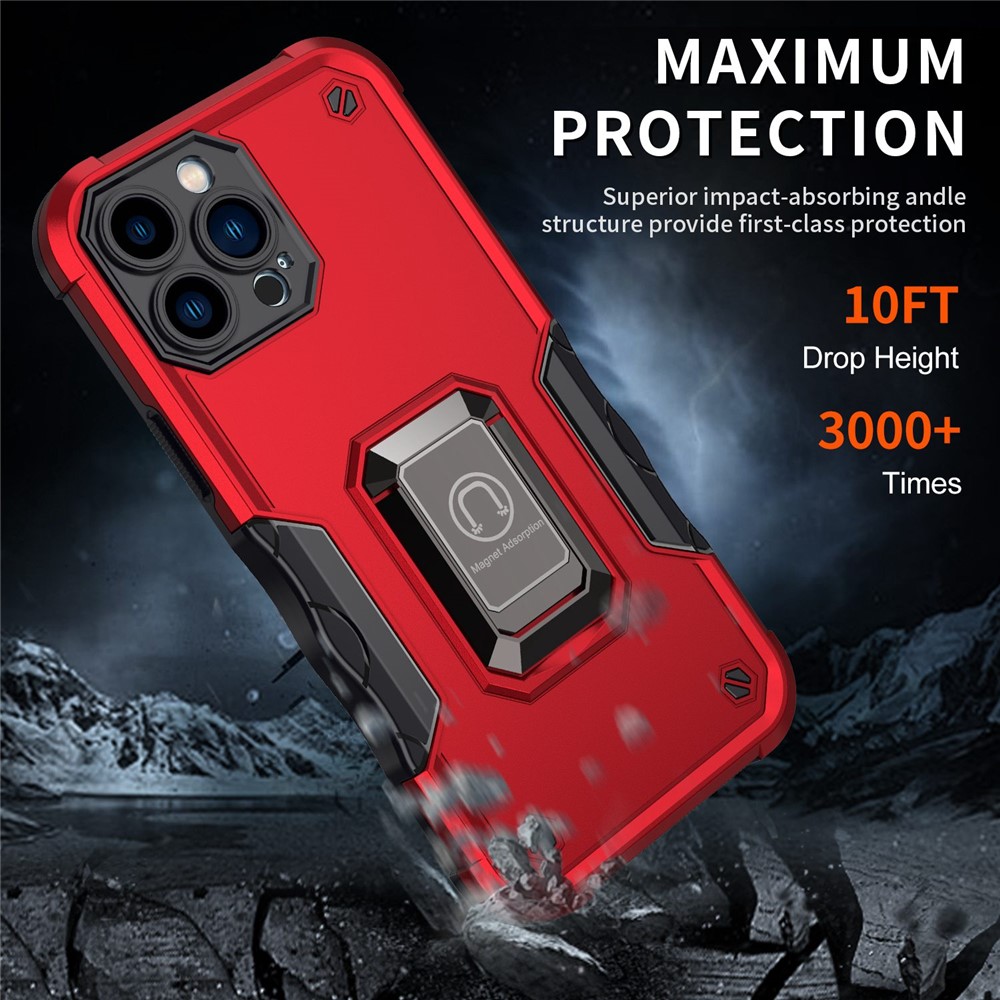 Adjustable Kickstand Phone Case for iPhone 14 Pro Max 6.7 inch, Anti-scratch Anti-fall Hard PC Soft TPU Hybrid Phone Shell - Red-6