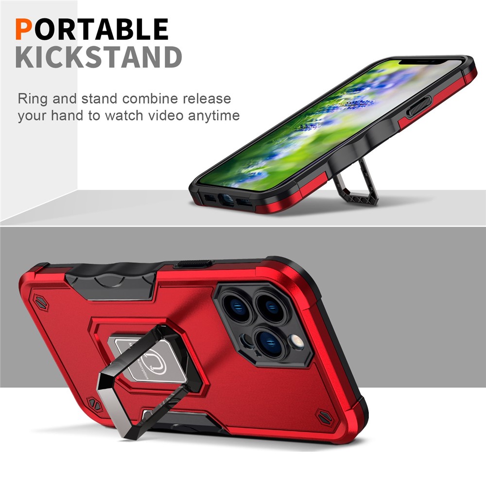 Adjustable Kickstand Phone Case for iPhone 14 Pro Max 6.7 inch, Anti-scratch Anti-fall Hard PC Soft TPU Hybrid Phone Shell - Red-7