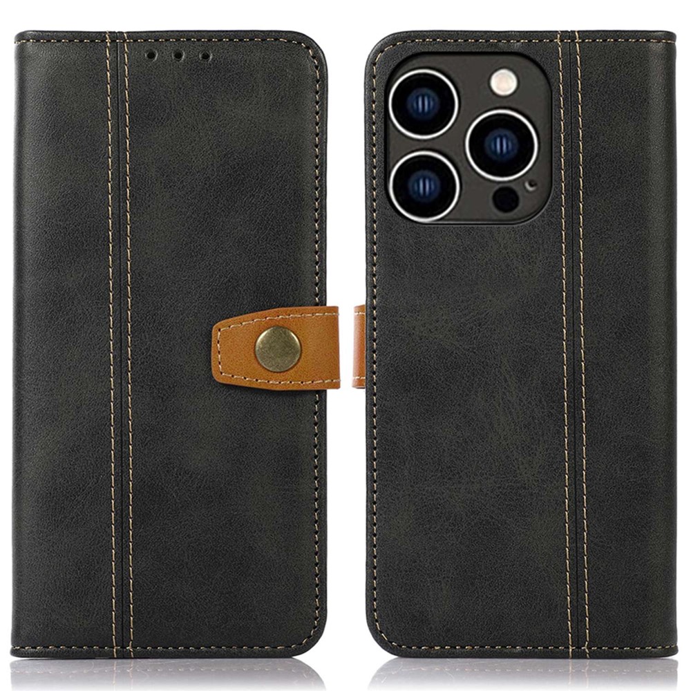 For iPhone 14 Pro 6.1 inch Wallet Case PU Leather Stand Magnetic Protective Folio Flip Cover - Black-1