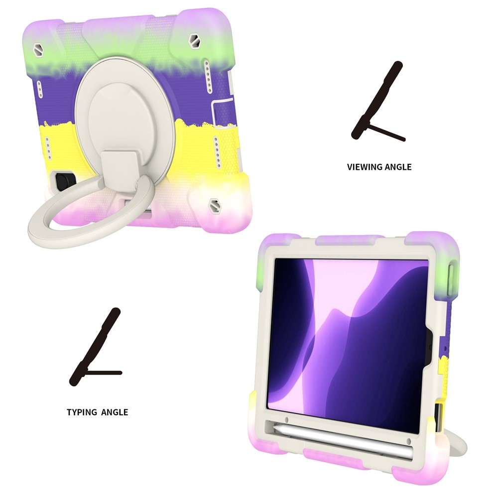 For iPad mini (2021) Kickstand Colorful Tablet Case Hard PC + Soft Silicone Hybrid Shockproof Cover with Pencil Holder and Shoulder Strap - Colorful Purple-2