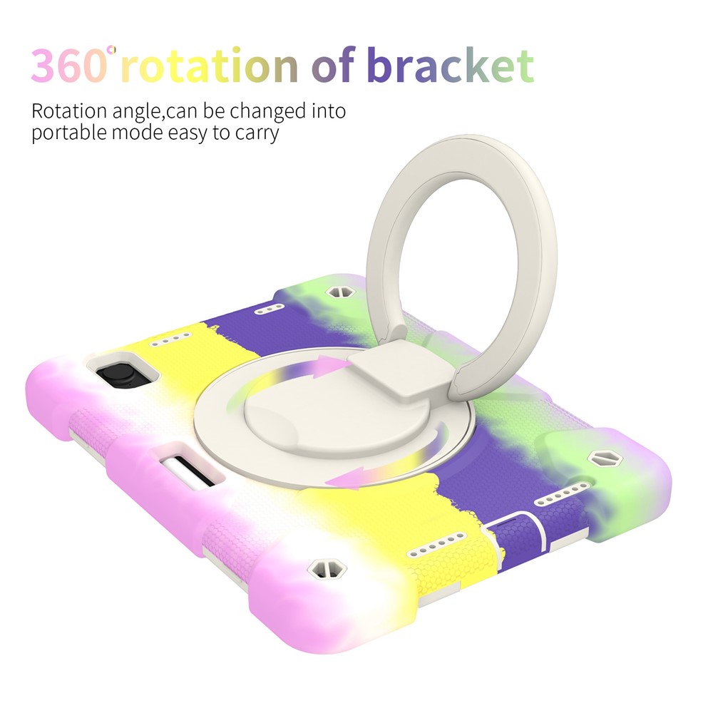 For iPad mini (2021) Kickstand Colorful Tablet Case Hard PC + Soft Silicone Hybrid Shockproof Cover with Pencil Holder and Shoulder Strap - Colorful Purple-5