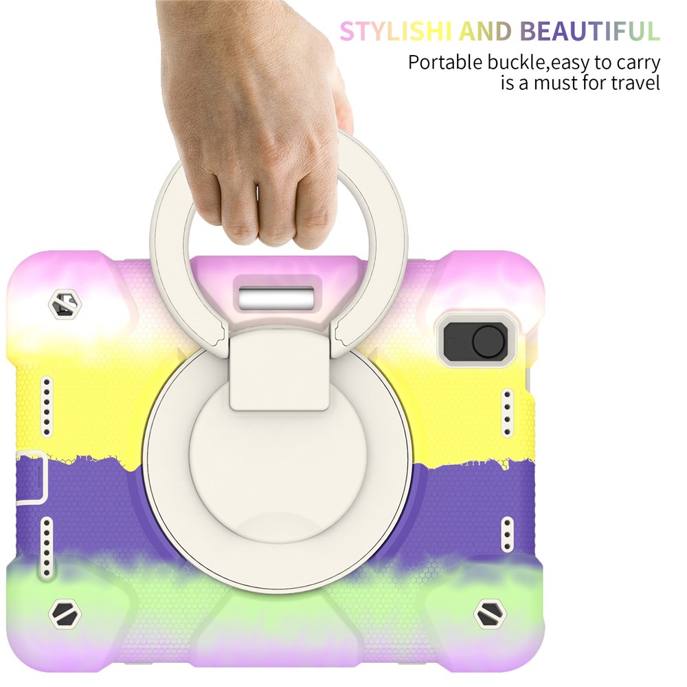 For iPad mini (2021) Kickstand Colorful Tablet Case Hard PC + Soft Silicone Hybrid Shockproof Cover with Pencil Holder and Shoulder Strap - Colorful Purple-6