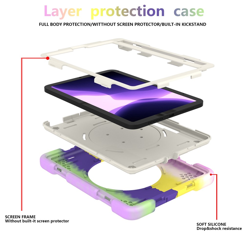 For iPad mini (2021) Kickstand Colorful Tablet Case Hard PC + Soft Silicone Hybrid Shockproof Cover with Pencil Holder and Shoulder Strap - Colorful Purple-8