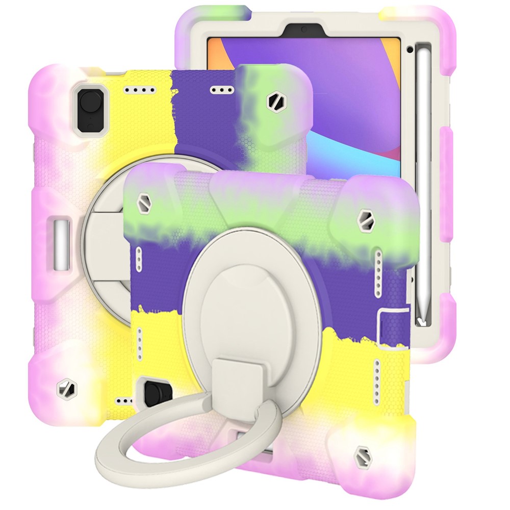 For iPad mini (2021) Kickstand Colorful Tablet Case Hard PC + Soft Silicone Hybrid Shockproof Cover with Pencil Holder and Shoulder Strap - Colorful Purple-9