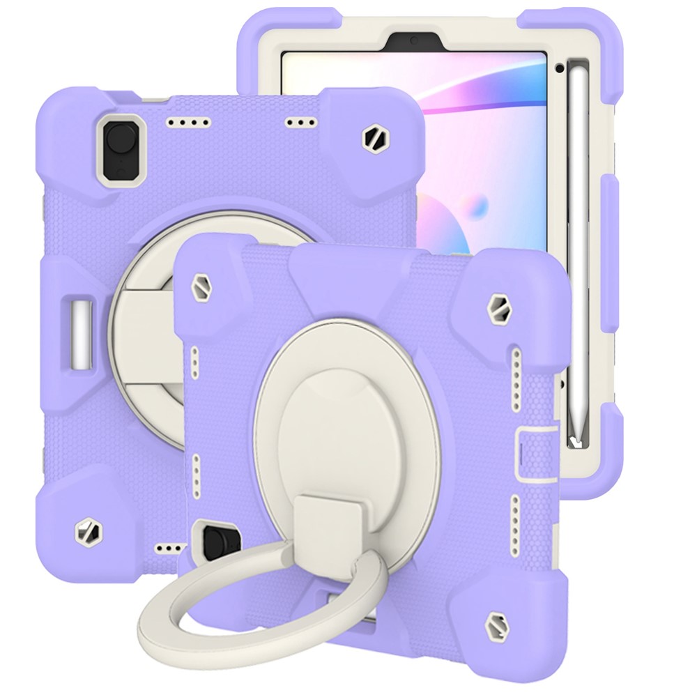 For iPad mini (2021) Case Hard PC + Soft Silicone Shockproof Kickstand Cover with Pencil Holder and Shoulder Strap - Taro Purple-10