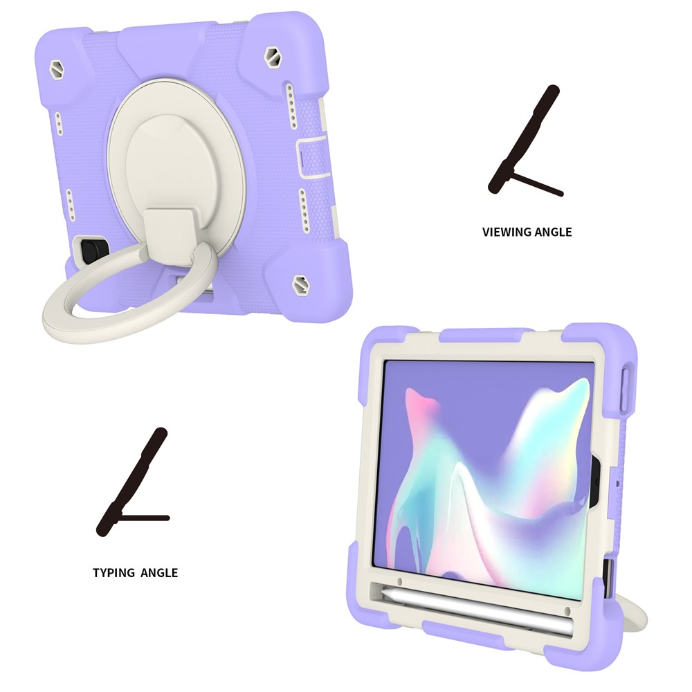 For iPad mini (2021) Case Hard PC + Soft Silicone Shockproof Kickstand Cover with Pencil Holder and Shoulder Strap - Taro Purple-2