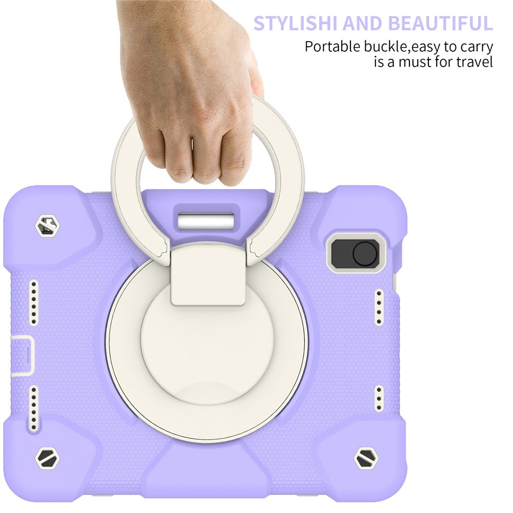 For iPad mini (2021) Case Hard PC + Soft Silicone Shockproof Kickstand Cover with Pencil Holder and Shoulder Strap - Taro Purple-6