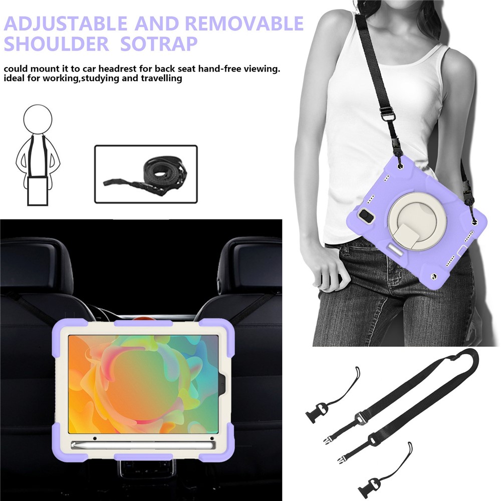 For iPad mini (2021) Case Hard PC + Soft Silicone Shockproof Kickstand Cover with Pencil Holder and Shoulder Strap - Taro Purple-8