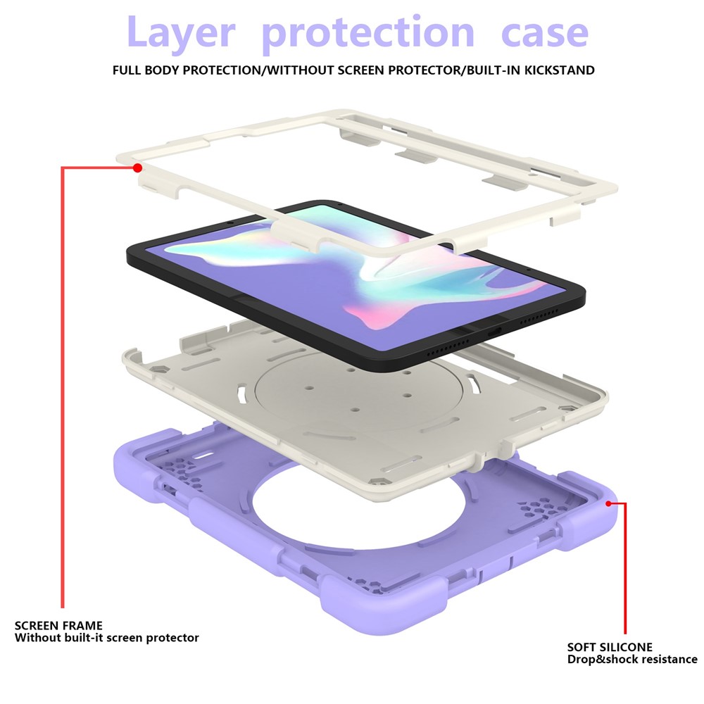 For iPad mini (2021) Case Hard PC + Soft Silicone Shockproof Kickstand Cover with Pencil Holder and Shoulder Strap - Taro Purple-9