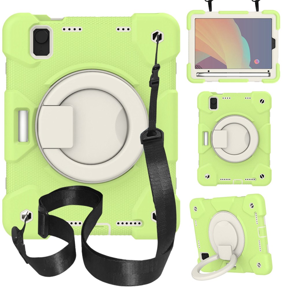 For iPad mini (2024) / mini (2021) Case Hard PC + Soft Silicone Shockproof Kickstand Cover with Pencil Holder and Shoulder Strap - Matcha Green