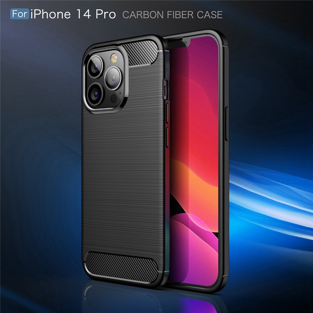 For iPhone 14 Pro Max 6.7 inch Carbon Fiber Texture Brushed Surface Case Soft Skin TPU Slim Fit Shockproof Phone Cover - Black-2