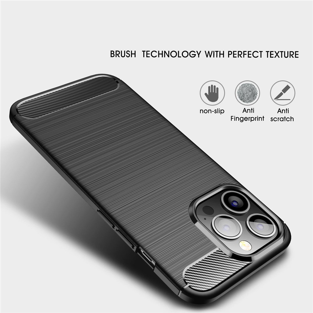 For iPhone 14 Pro Max 6.7 inch Carbon Fiber Texture Brushed Surface Case Soft Skin TPU Slim Fit Shockproof Phone Cover - Black-3