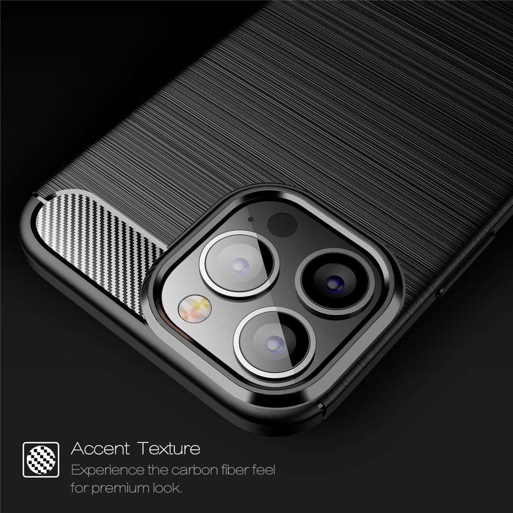 For iPhone 14 Pro Max 6.7 inch Carbon Fiber Texture Brushed Surface Case Soft Skin TPU Slim Fit Shockproof Phone Cover - Black-4