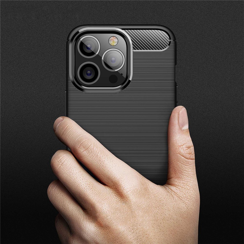 For iPhone 14 Pro Max 6.7 inch Carbon Fiber Texture Brushed Surface Case Soft Skin TPU Slim Fit Shockproof Phone Cover - Black-7